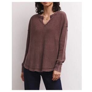 Z Supply Driftwood Thermal Top Sz M Dark Truffle Oversized Cozy Boho Grunge